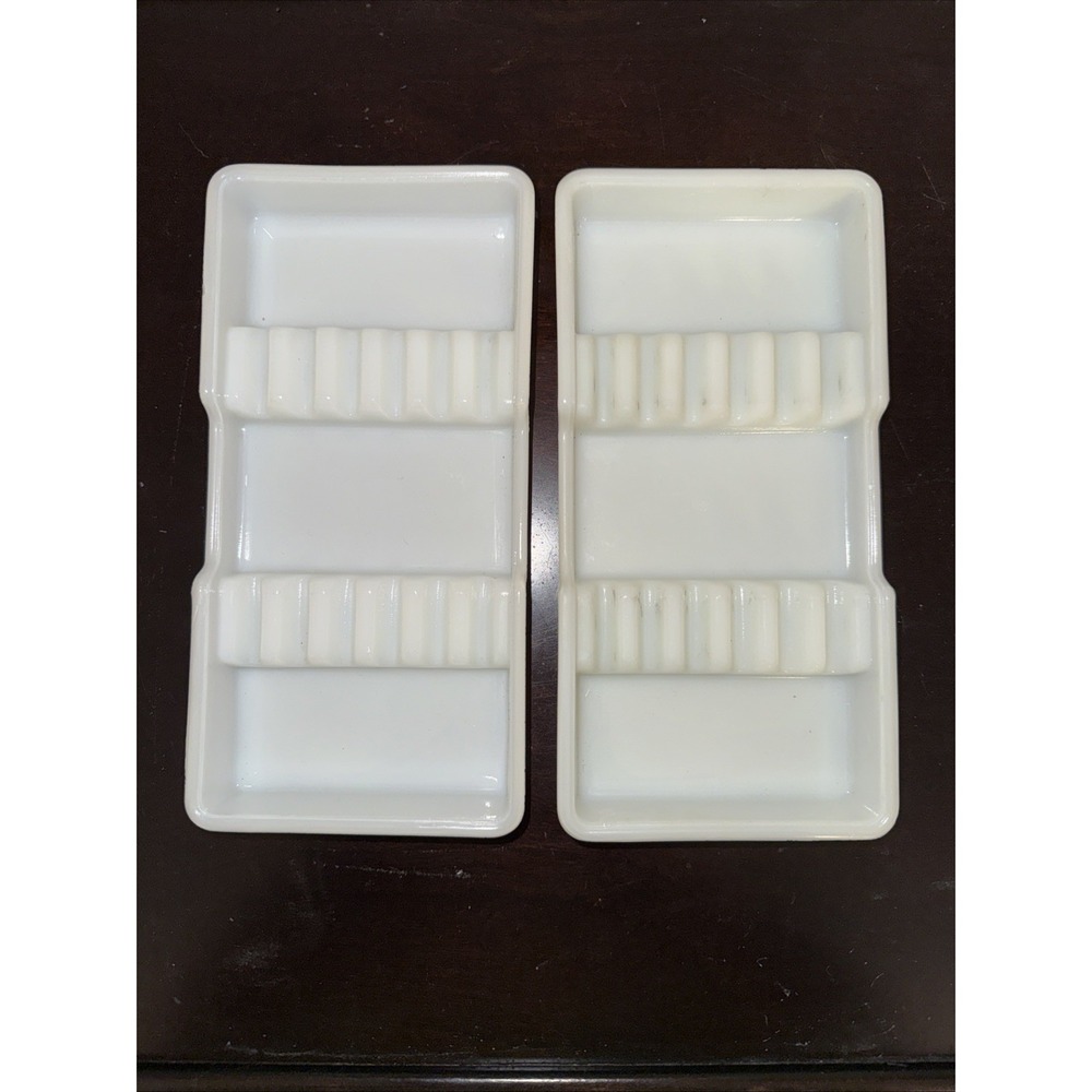 2‎ Vintage Milk Glass Dental Tool Trays Dentist American Cabinet